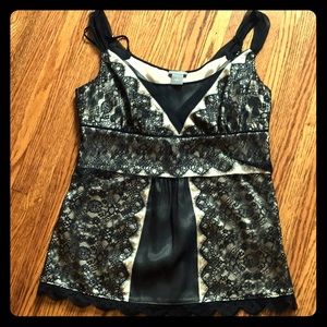 Ann Taylor Champagne and Black Lace Top. Size 2.